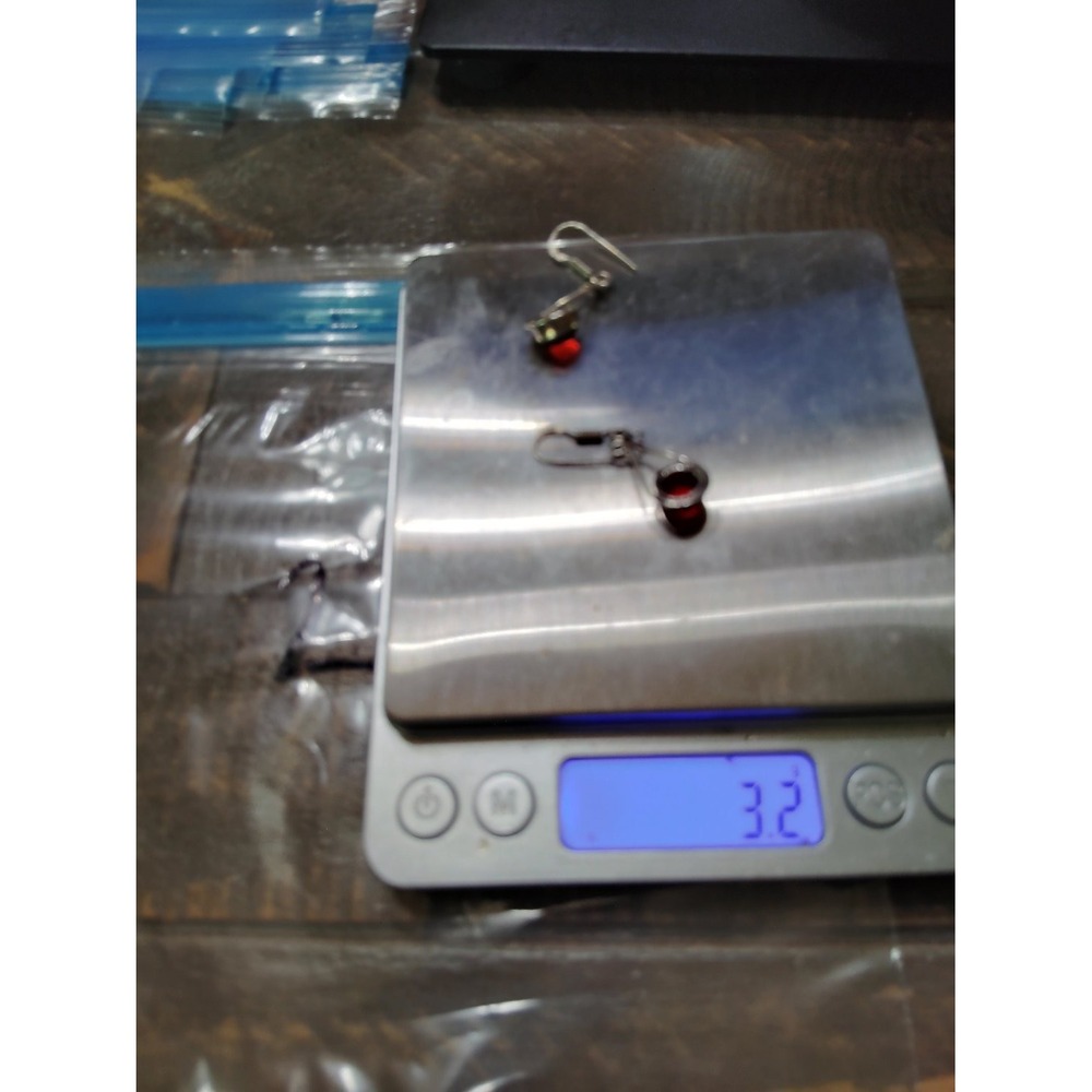 925 Sterling Silver Red Garnet Cabochon Teardrop Dangle Earrings 3.2g